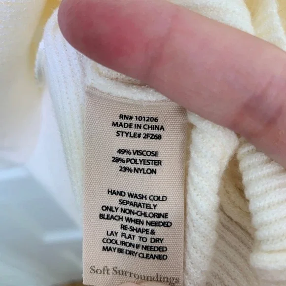 Soft Surroundings Sweater Cream Ribbed Knit Balloon Sleeve Notch Neck / Size S - Picture 7 of 11